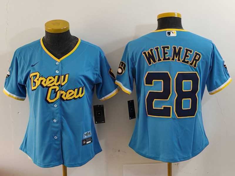Youth Milwaukee Brewers #28 Joey Wiemer Blue 2022 City Connect Cool Base Stitched Jersey->mlb youth jerseys->MLB Jersey